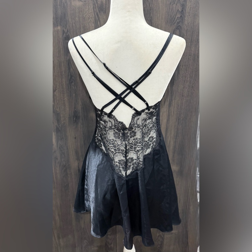 Victoria’s Secret black satin lace racerback slip dress
